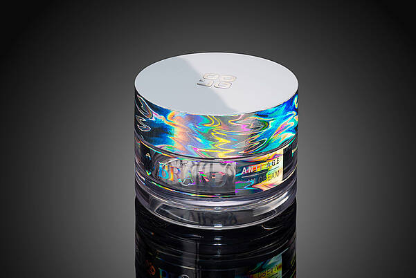Cosmetic jars with rainbow hologram effects