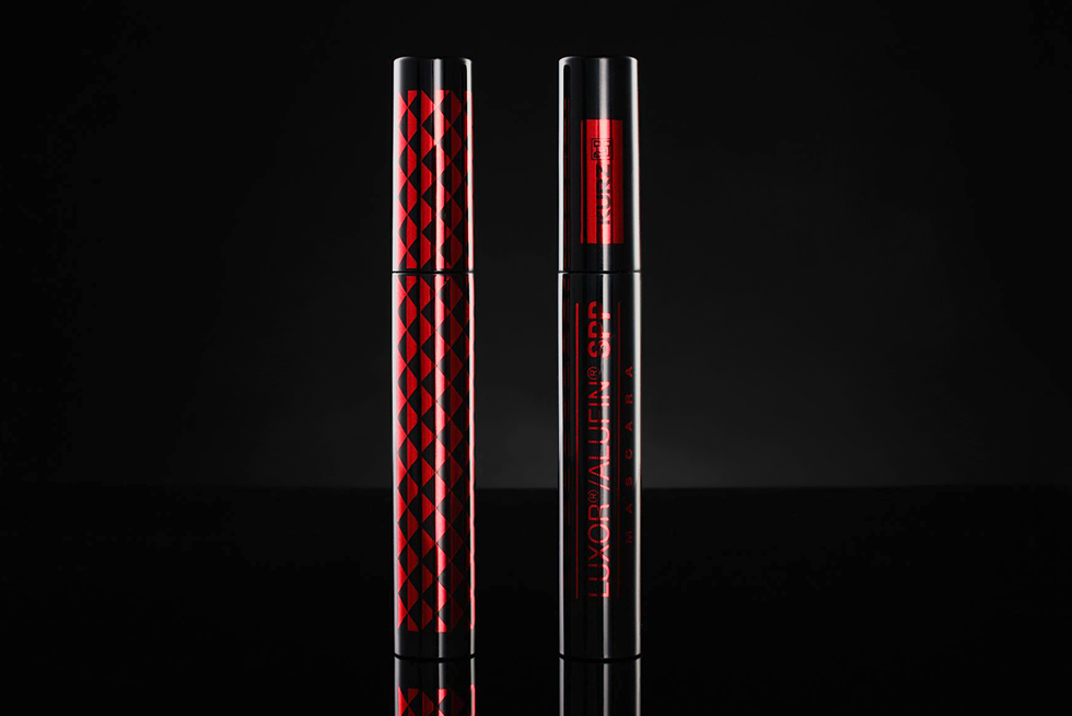 Mascara tubes with hot-stamped metallic highlights