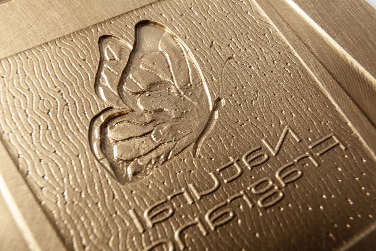 Hot-stamping die with butterfly & fine lettering